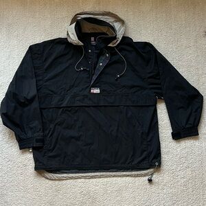 Vintage Chaps Ralph Lauren Jacket Mens L Black Anorak Hooded Pullover Windbreake